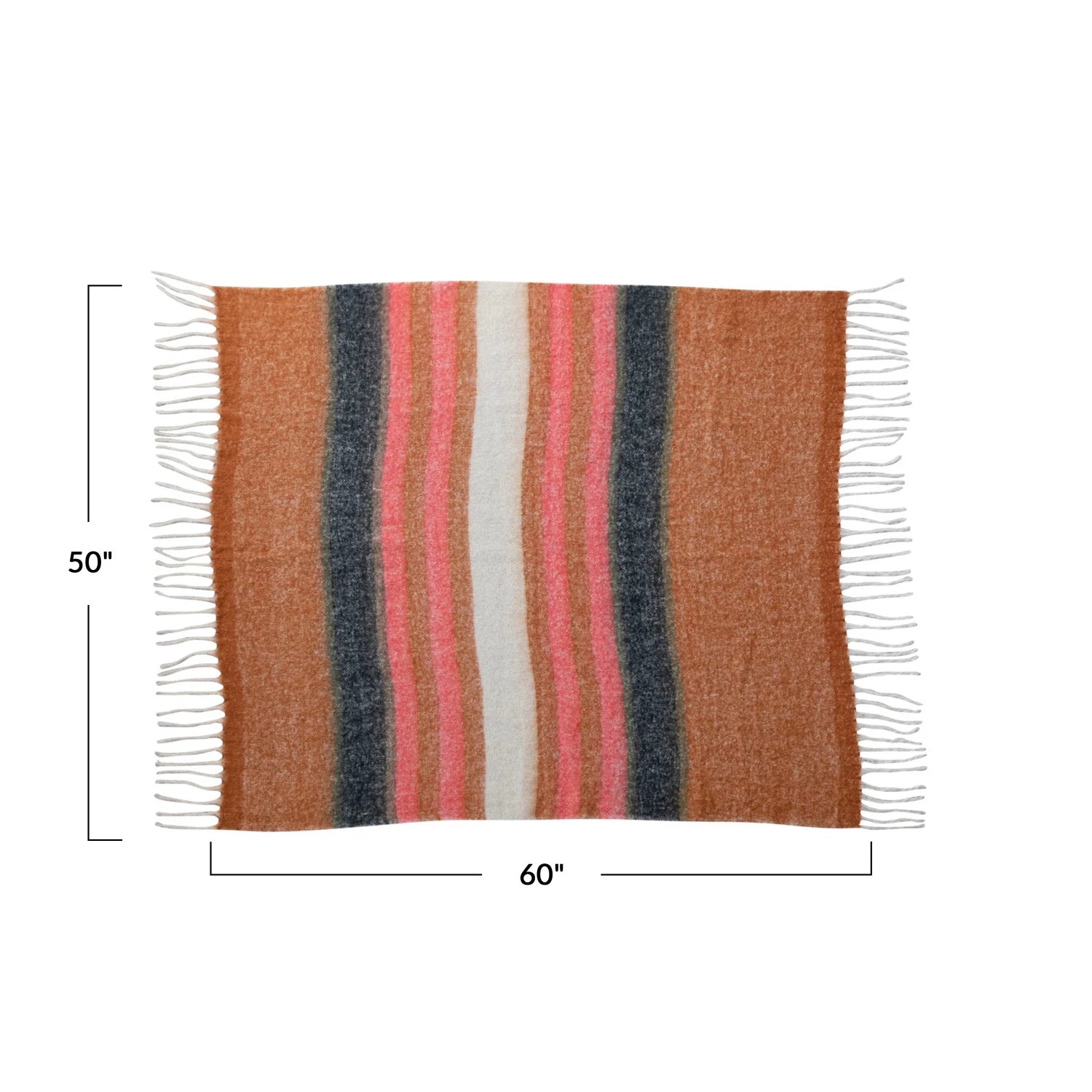 Brushed Acrylic & New Zealand Wool Throw w/ Stripes & Fringe