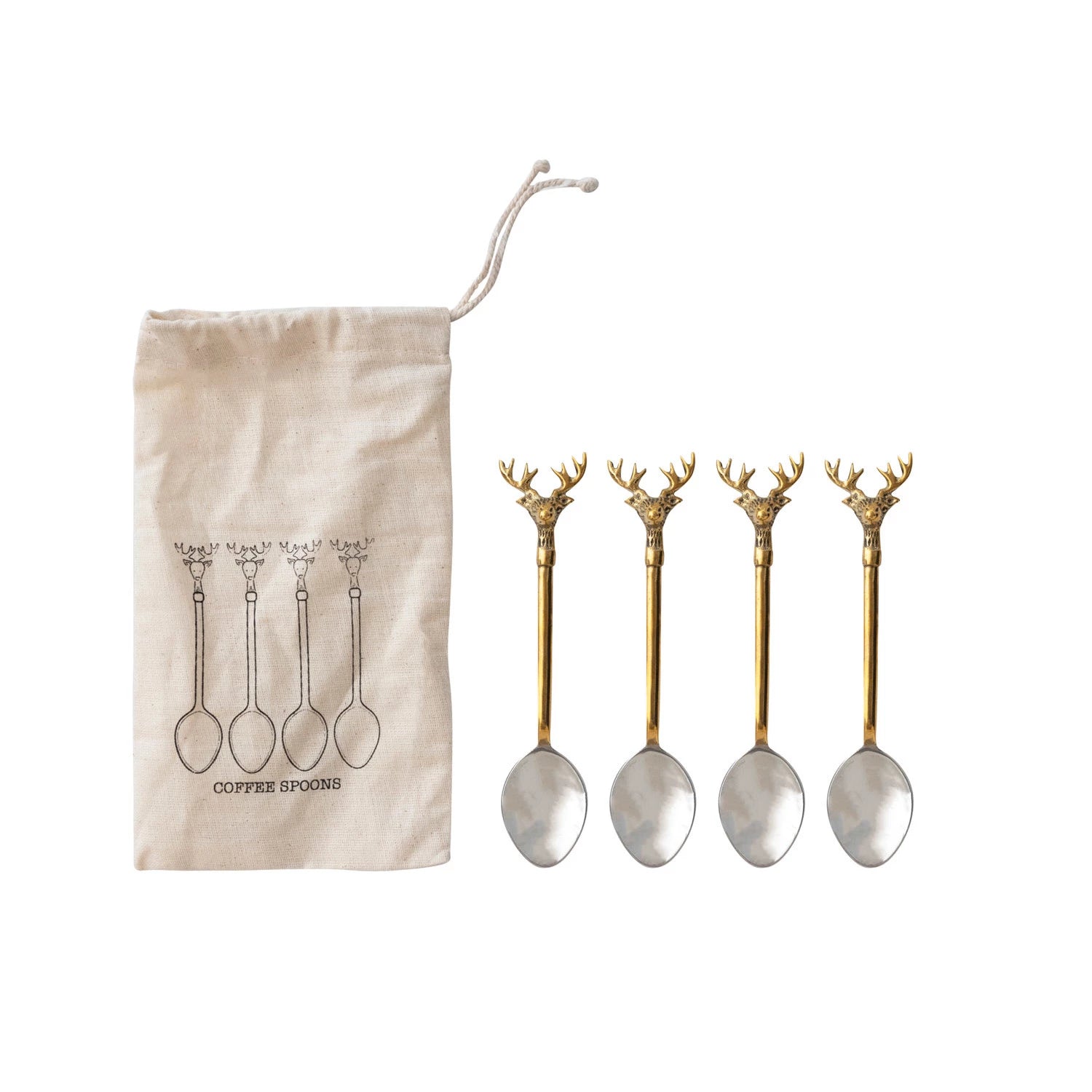 Stainless Steel and Brass Spoons w/Bag