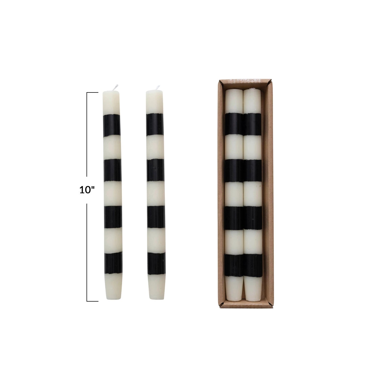 Black & White Striped Taper Candles S/2