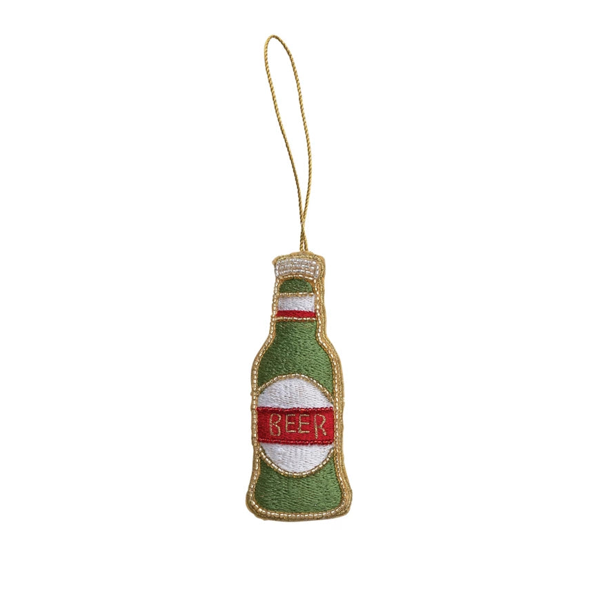 Beer Bottle Ornament w/ Embroidery & Beads