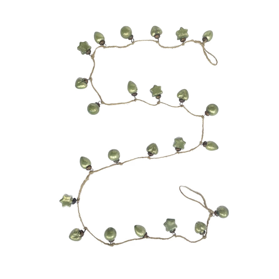 Olive Green Mercury Glass Ornament Garland