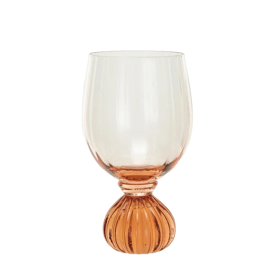 Pink Ribbed Footed Wine Glass