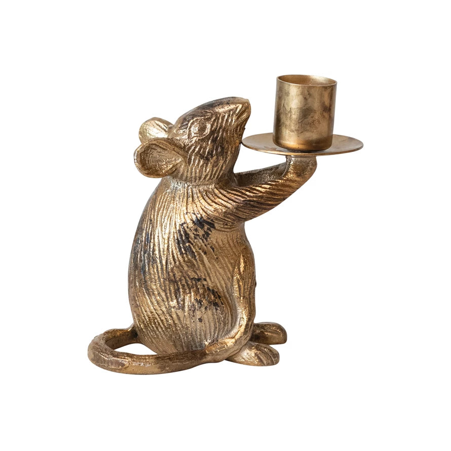 Gold Mouse Taper Candle Holder