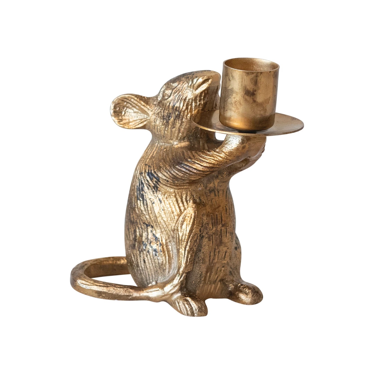 Gold Mouse Taper Candle Holder