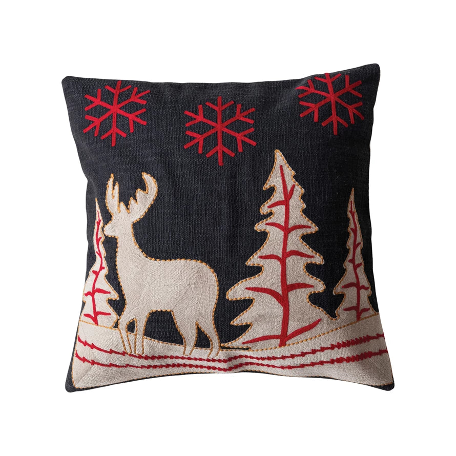 Reindeer Embroidered Pillow