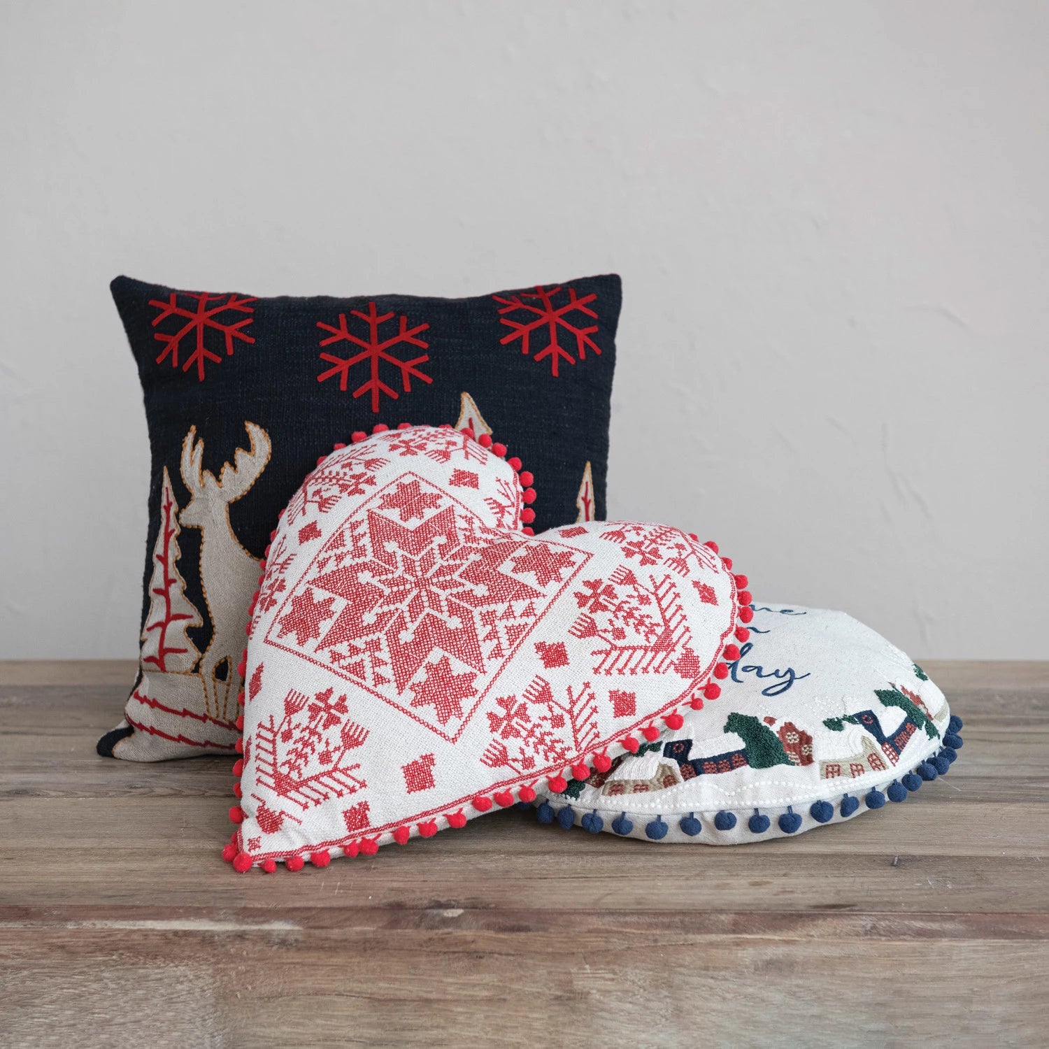 Reindeer Embroidered Pillow