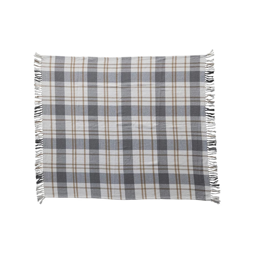 Grey Plaid Flannel Throw