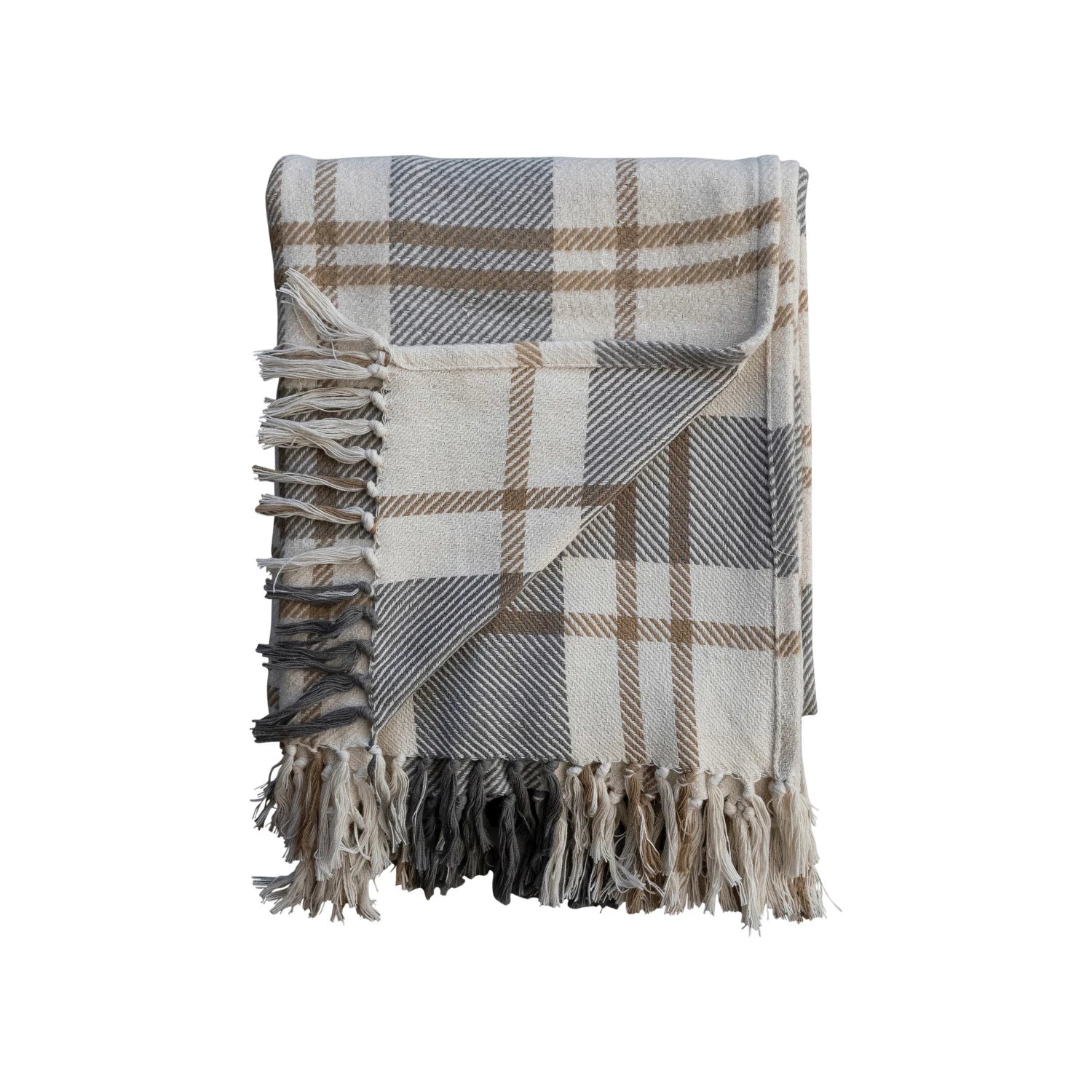 Grey Plaid Flannel Throw