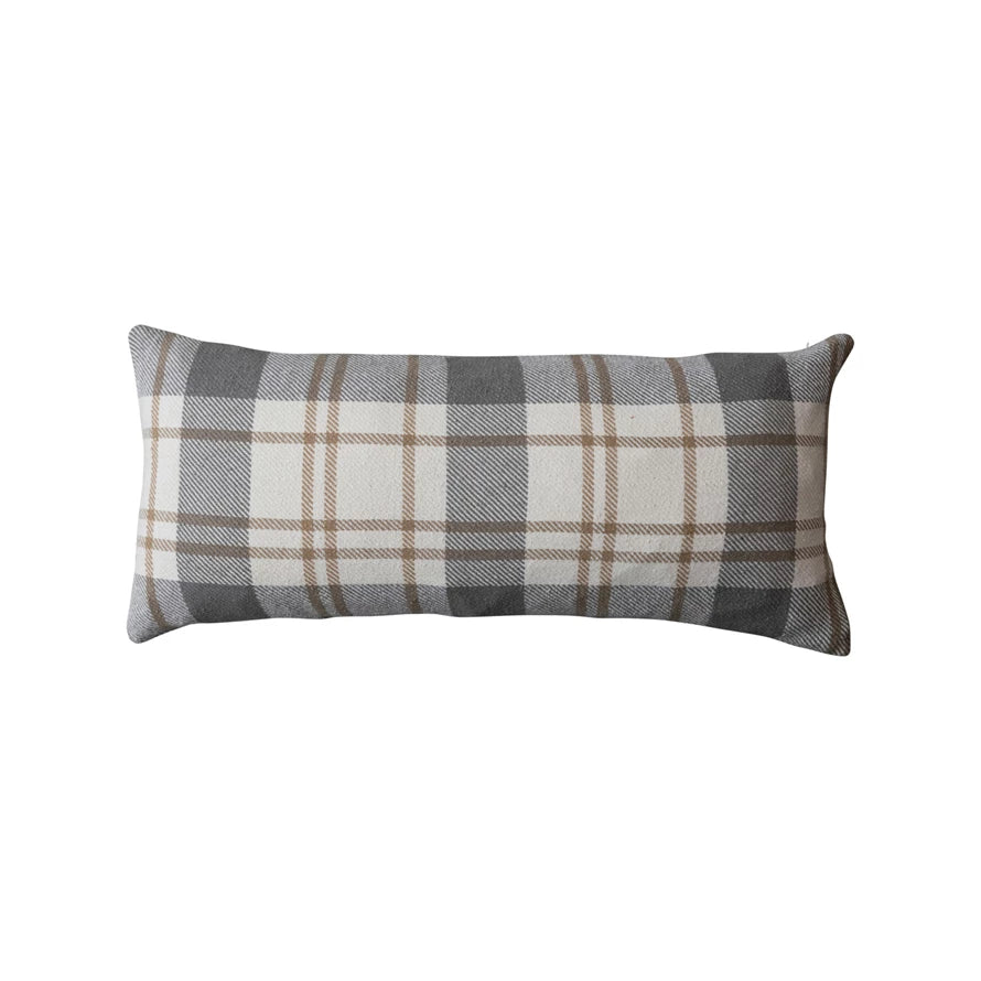 Grey Plaid Flannel Lumbar Pillow