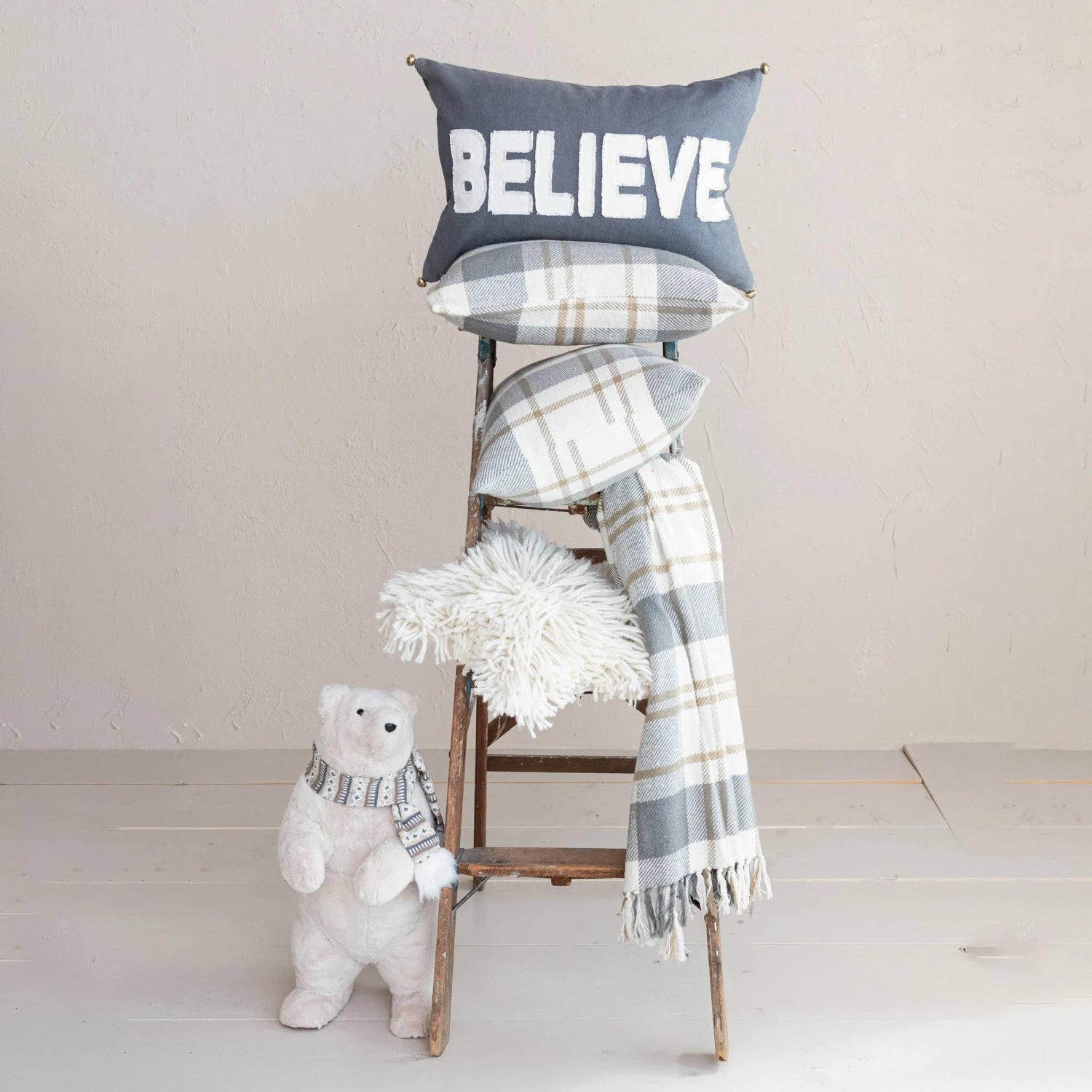 Grey Plaid Flannel Lumbar Pillow