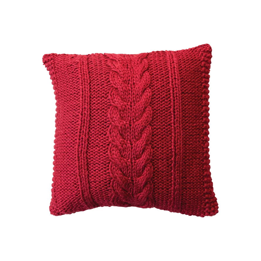 Red Slub Cable Knit Pillow