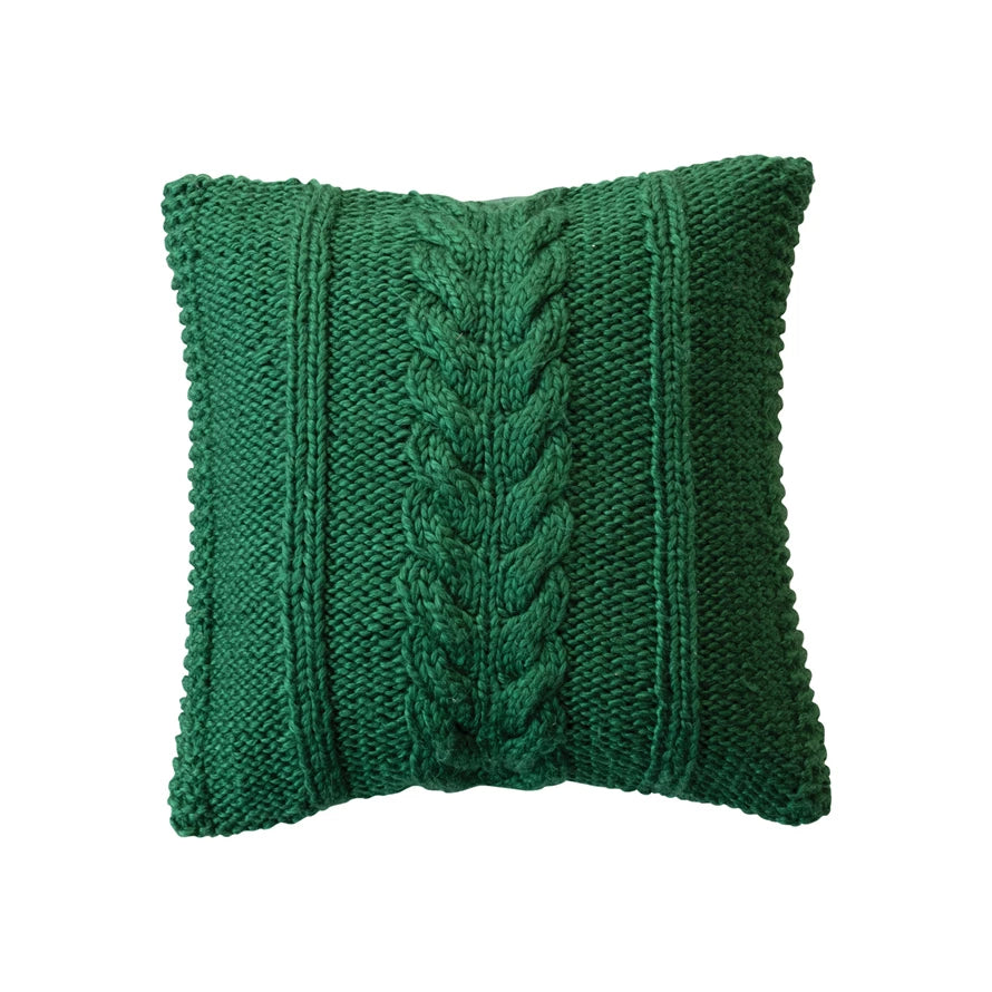 Green Slub Cable Knit Pillow