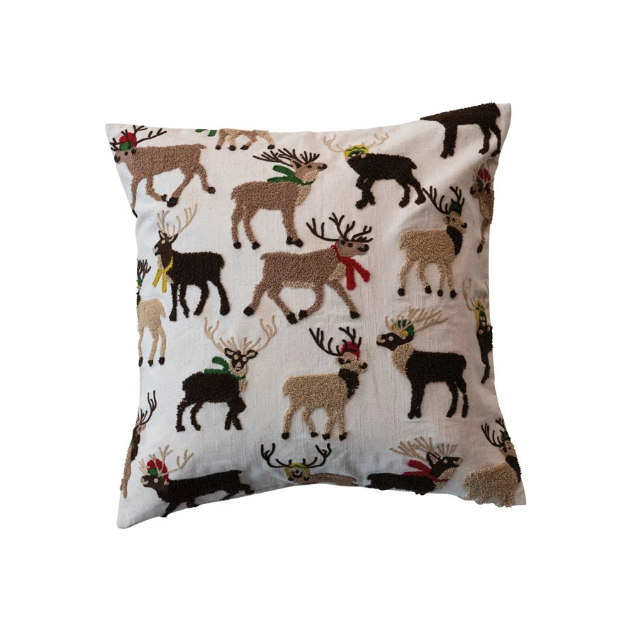 Embroidered Reindeer Pillow