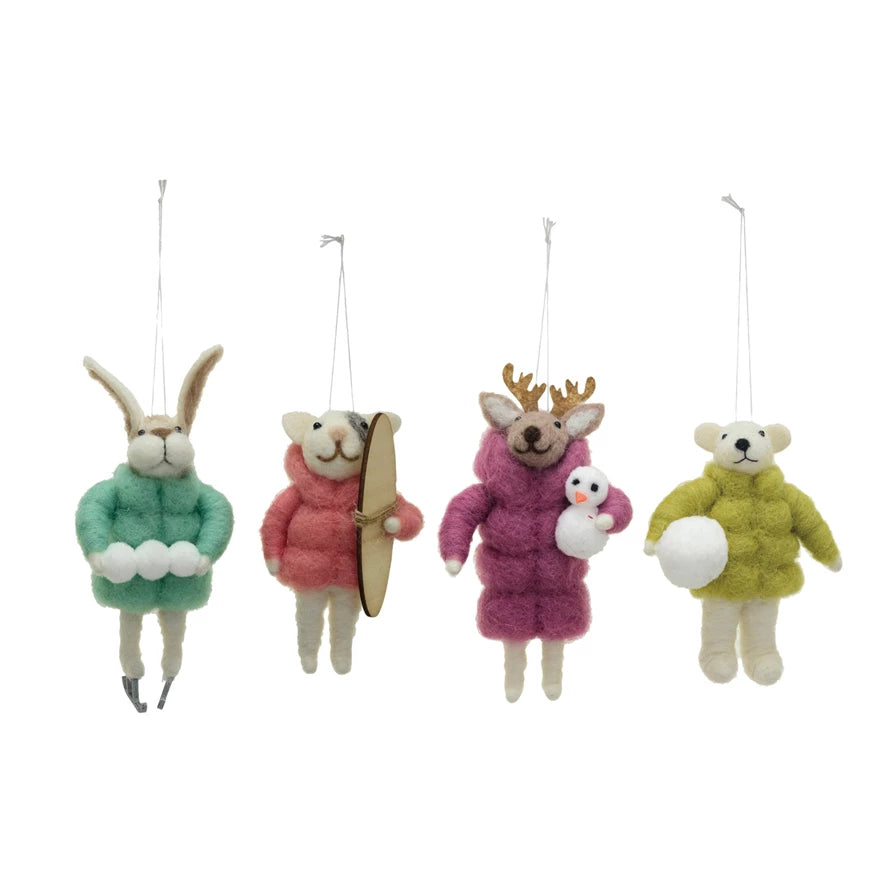 Wool Felt Animal in Winter Coat Ornament