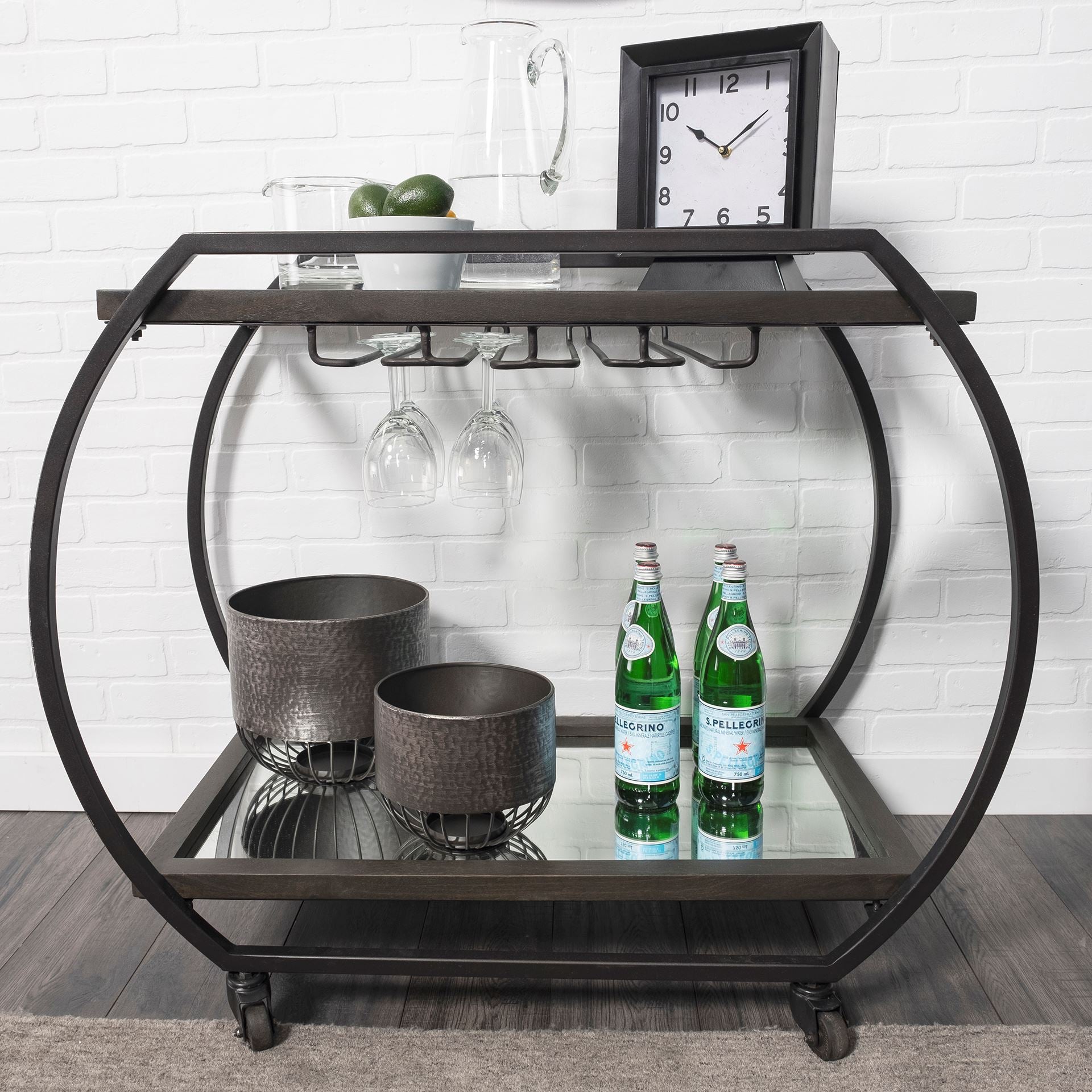 Chriselle Black Metal Frame Two Tier Bar Cart