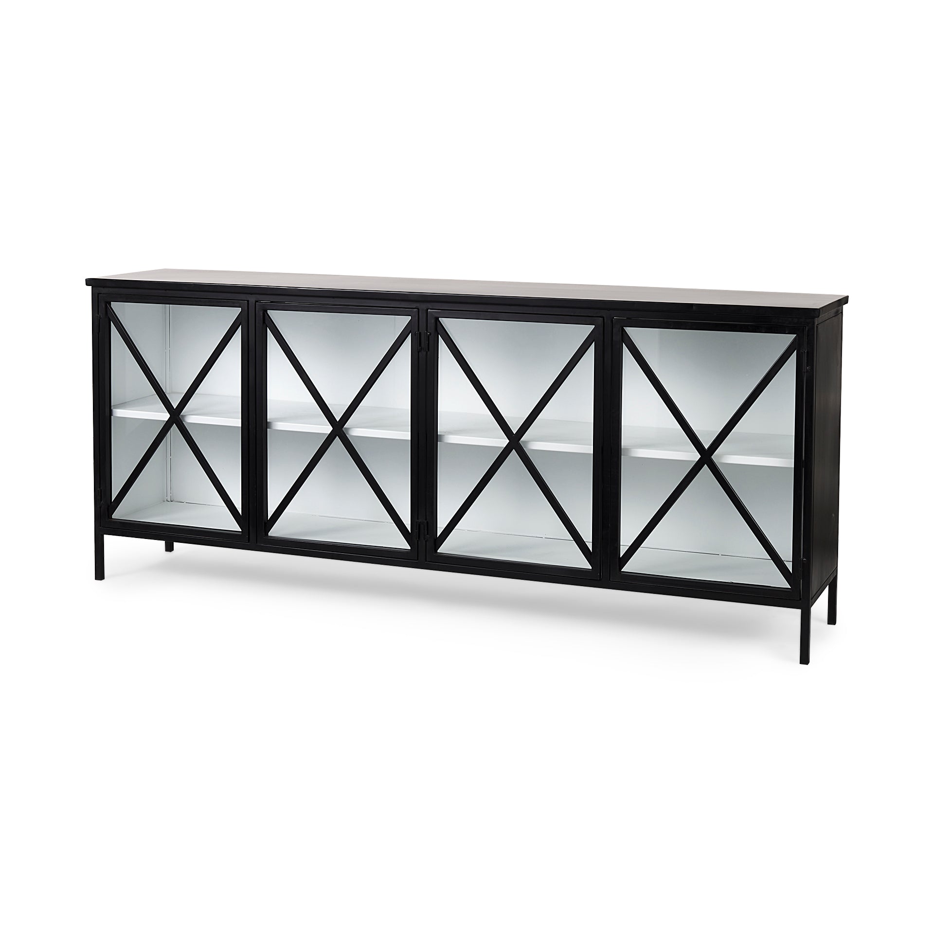 Black metal sideboard store with glass doors