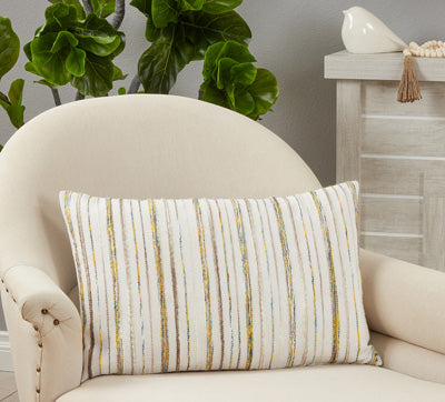 Yellow and Blue Striped Pillow