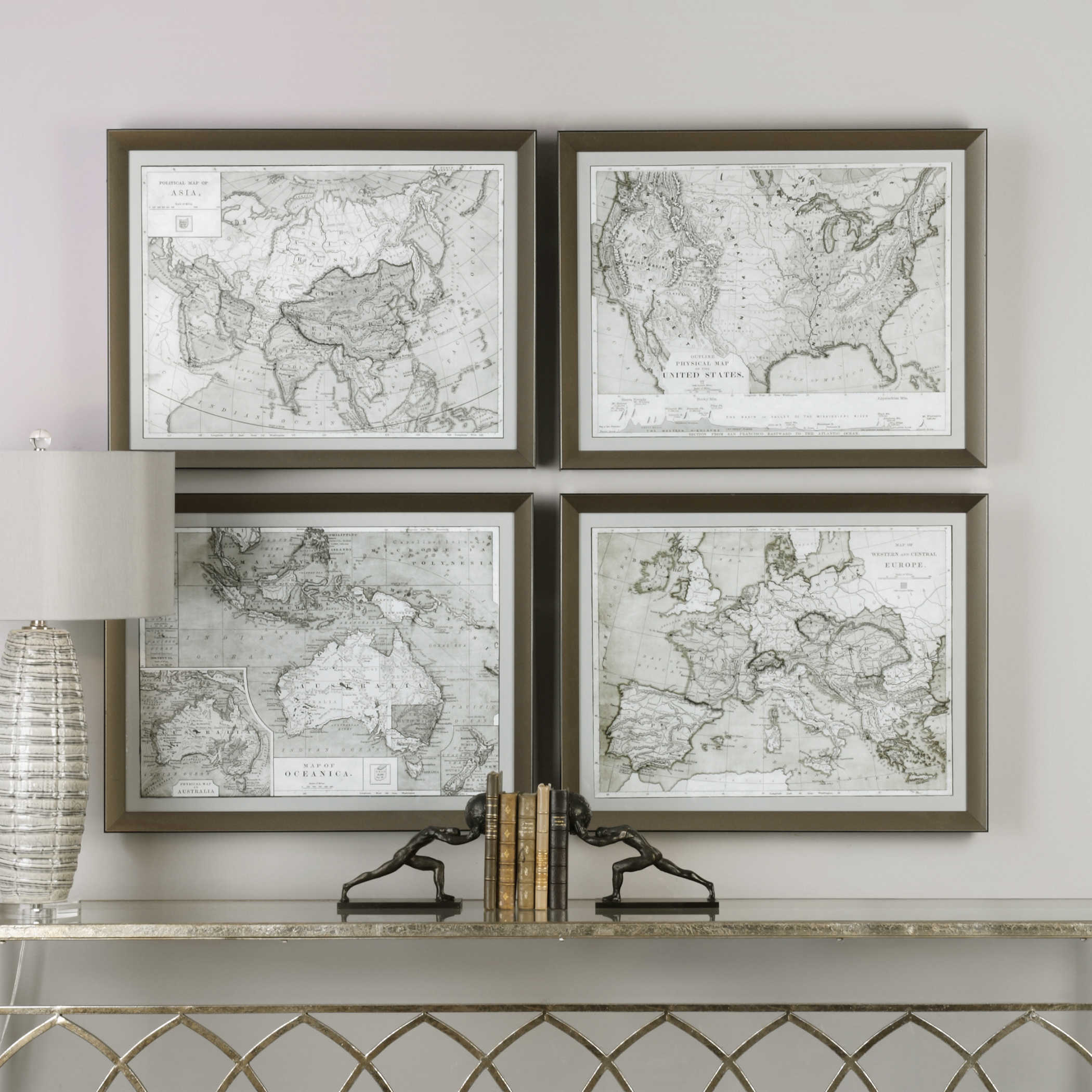 Framed World Maps (Set of Four)