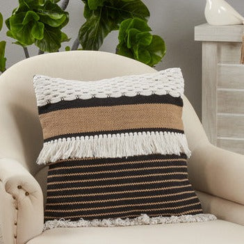 Black & White Fringe Woven Pillow