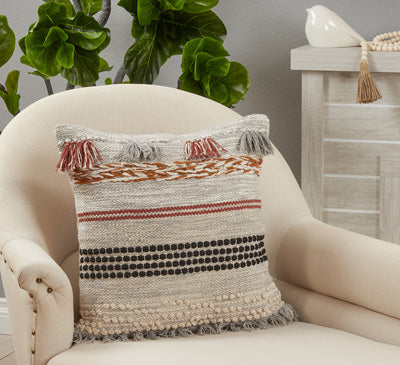 Rust Fringe Woven Pillow