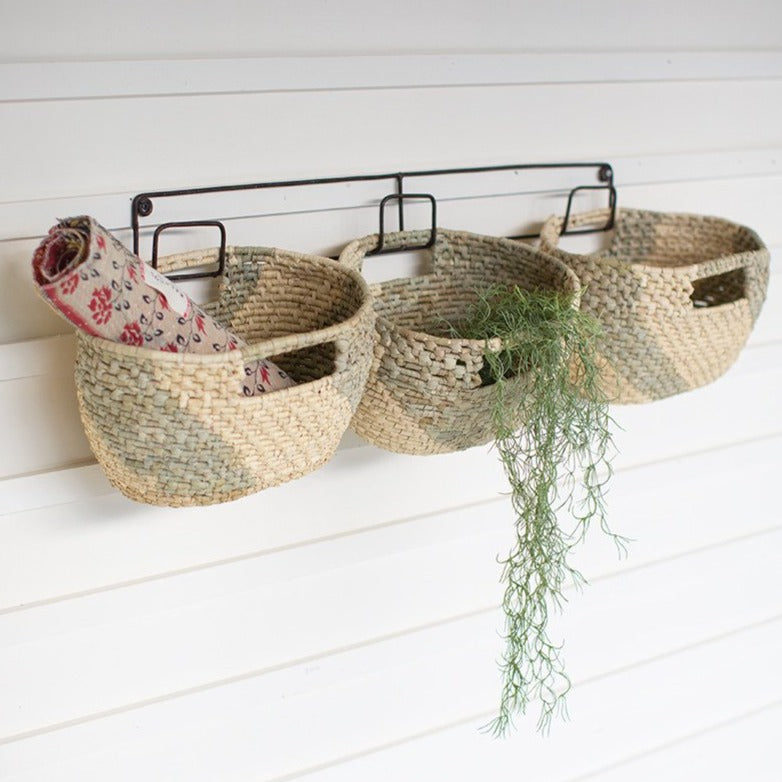 Hanging Seagrass Basket Wall Rack - Set Of 3