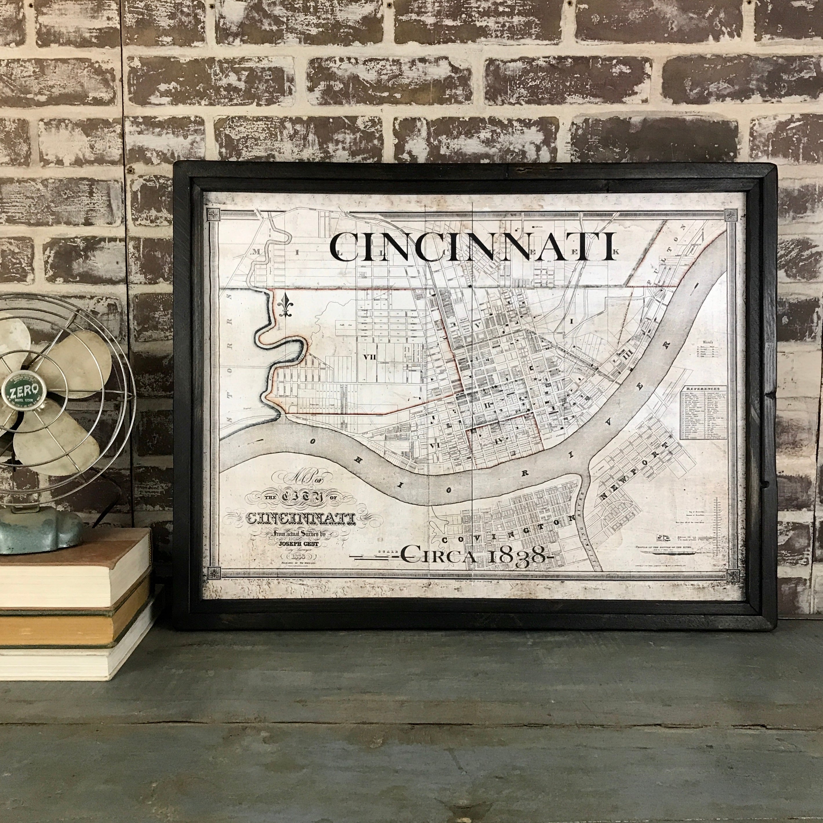 1838 Cincinnati Framed Canvas Map