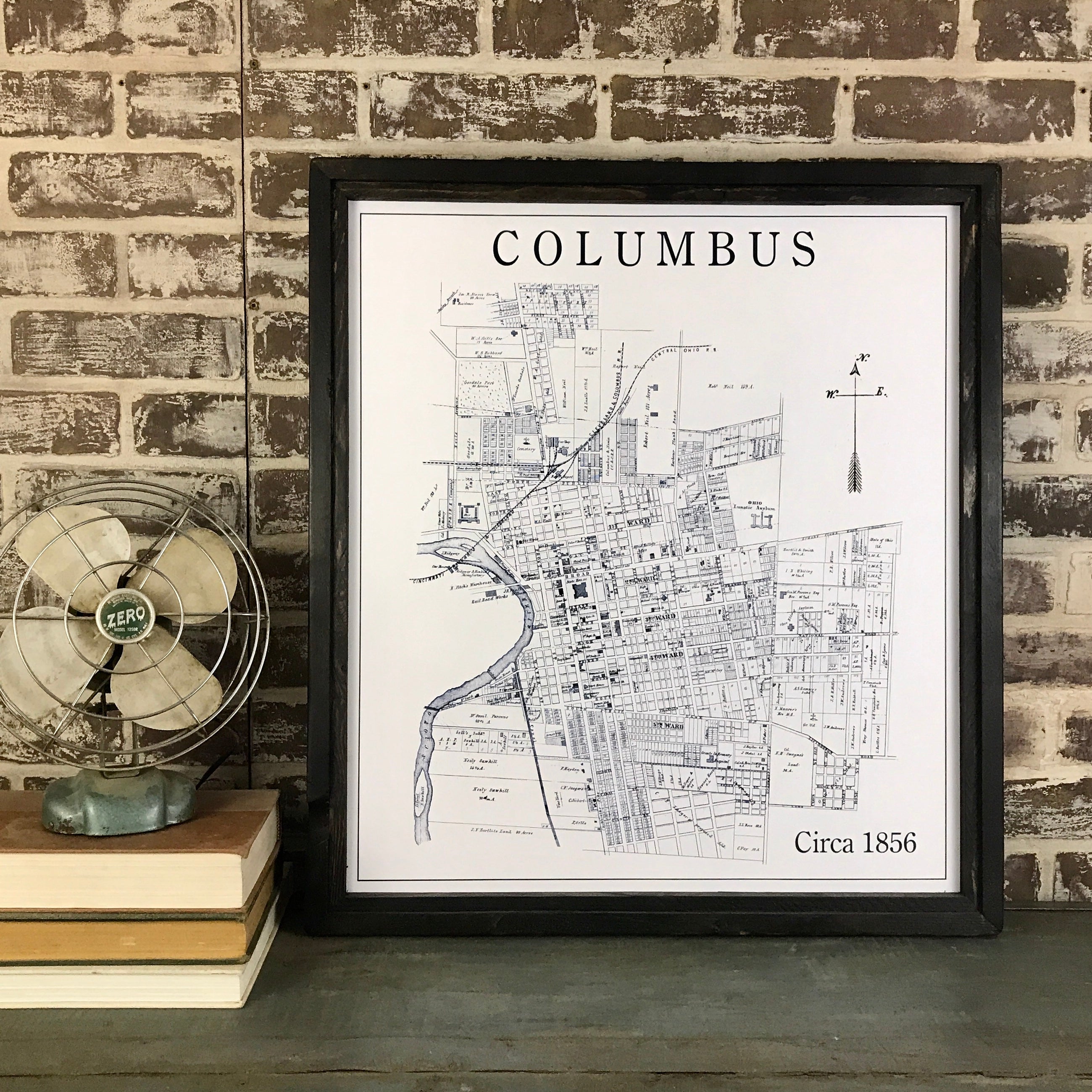 1856 Columbus Framed Canvas Map