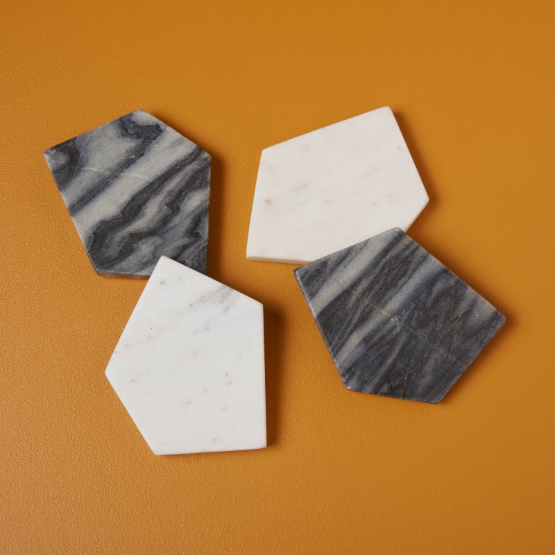 White & Grey Marble Geometric Coaster Set