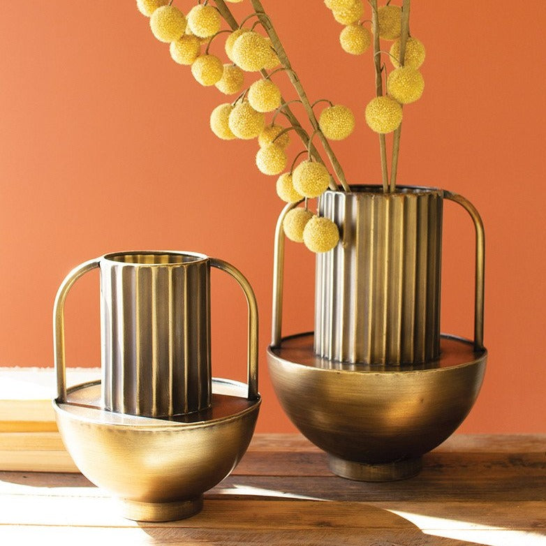 Antique Brass Vase with Handles