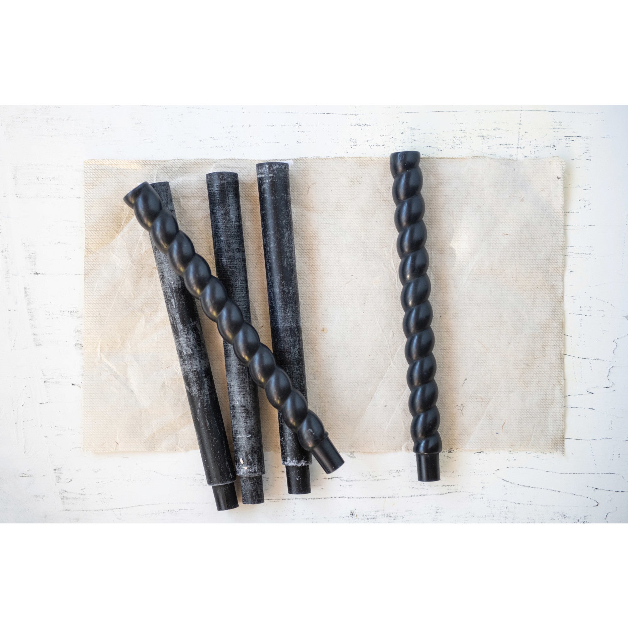 Black 10" Unscented Twisted Taper Candles S/2