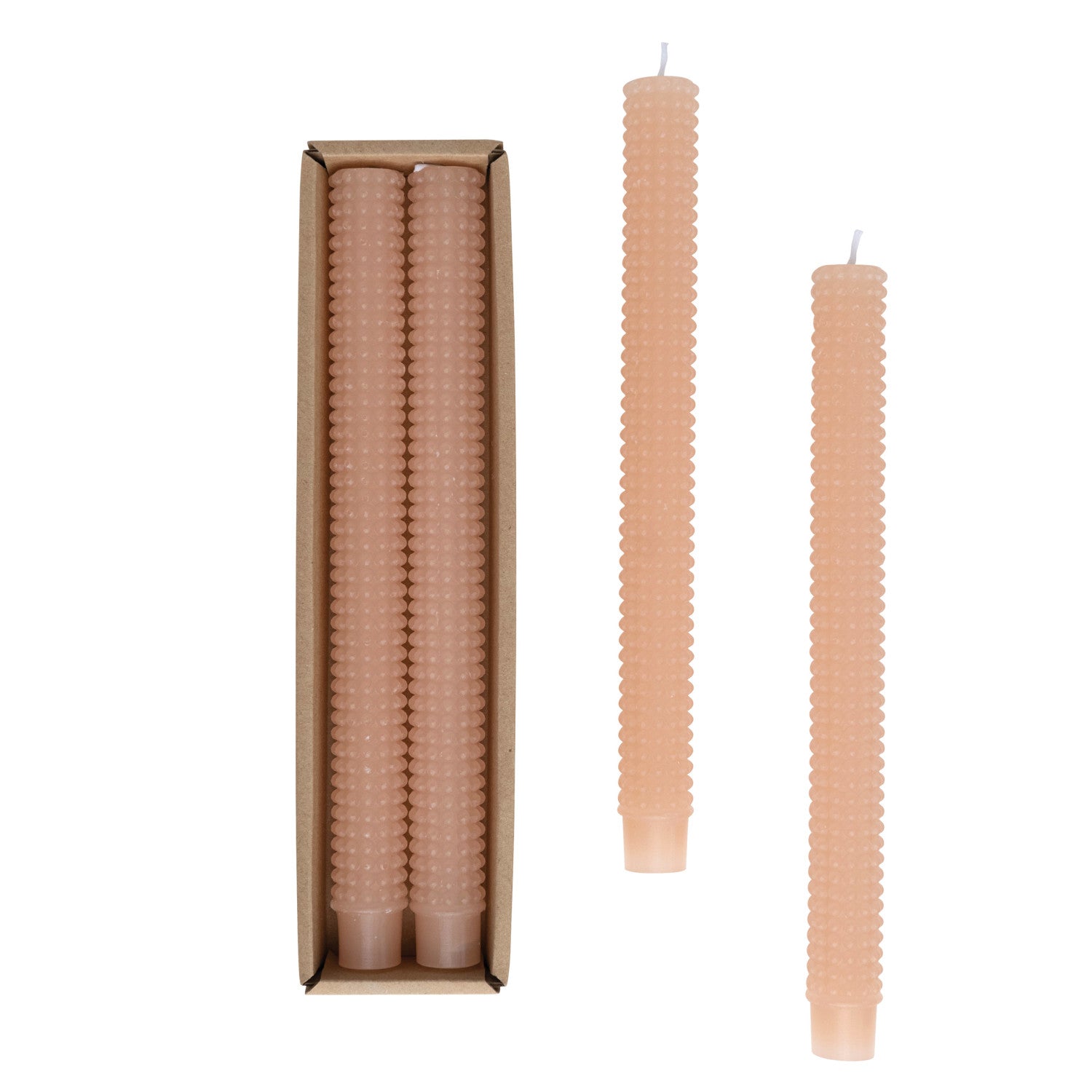 Unscented Blush Hobnail Taper Candle Set S/2