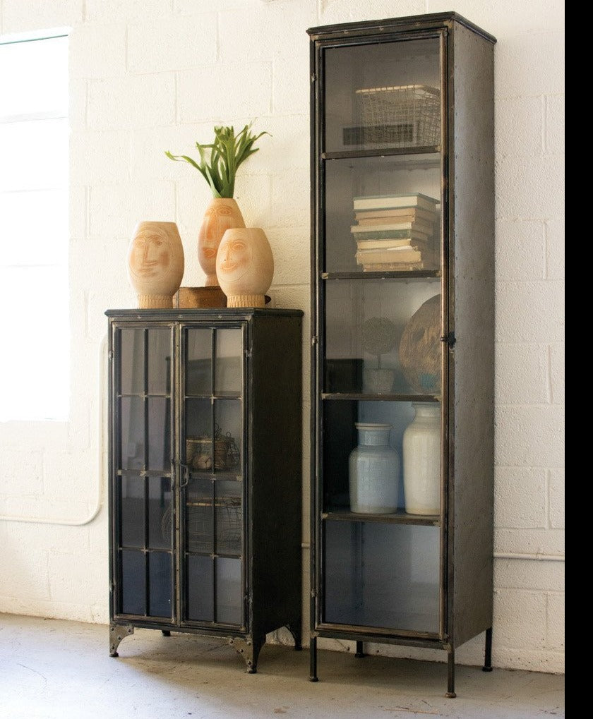 Tall Iron & Glass Apothecary Cabinet
