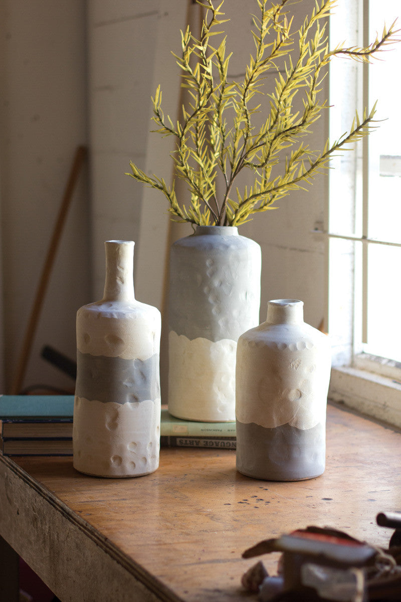 Matte Grey & White Ceramic Bottle Vases