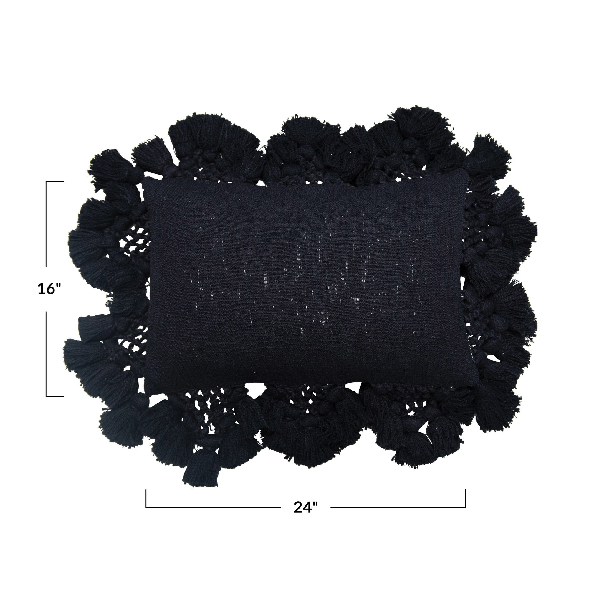 Black Crocheted Tassel Lumbar Pillow