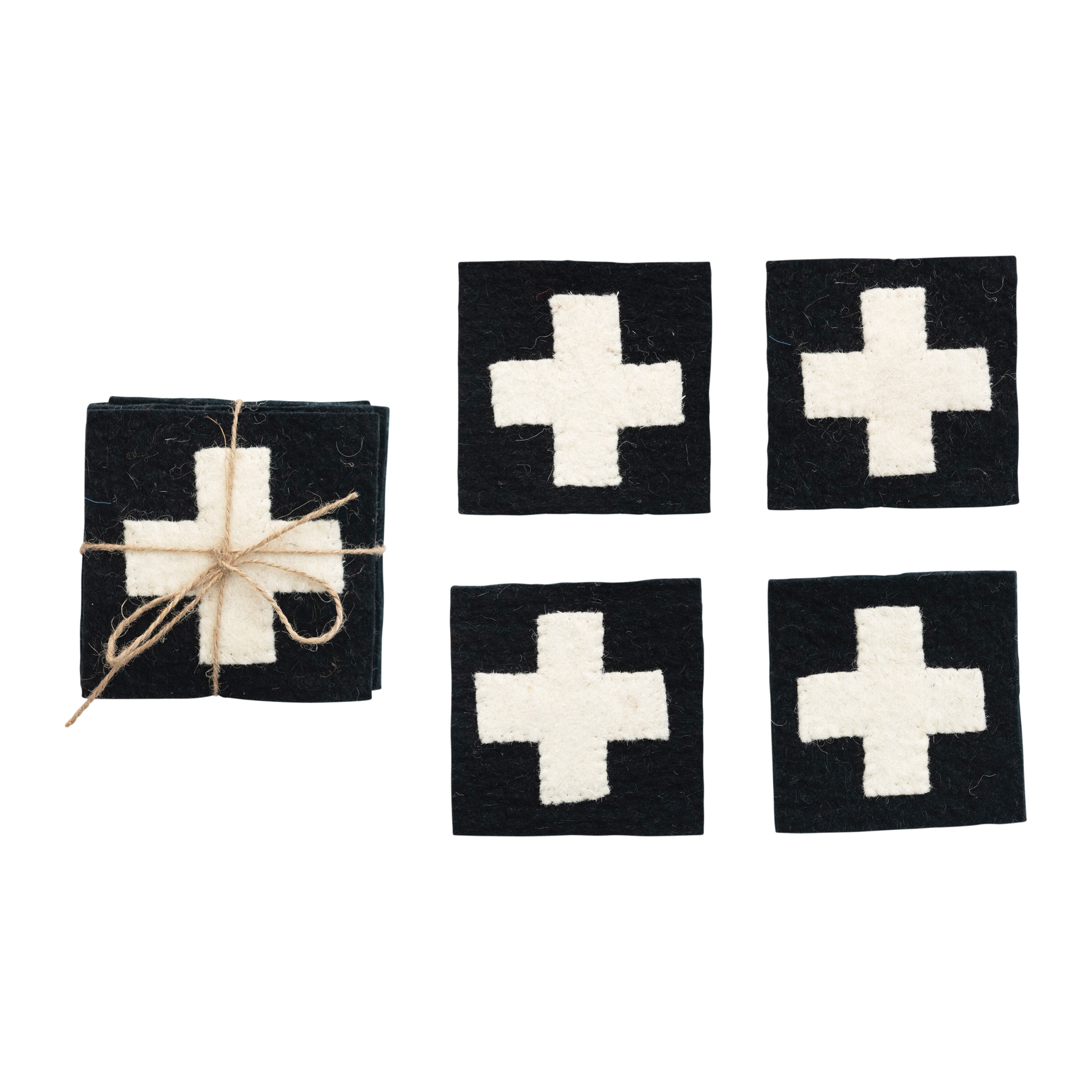 Felted Wool Swiss Cross Coasters S/4