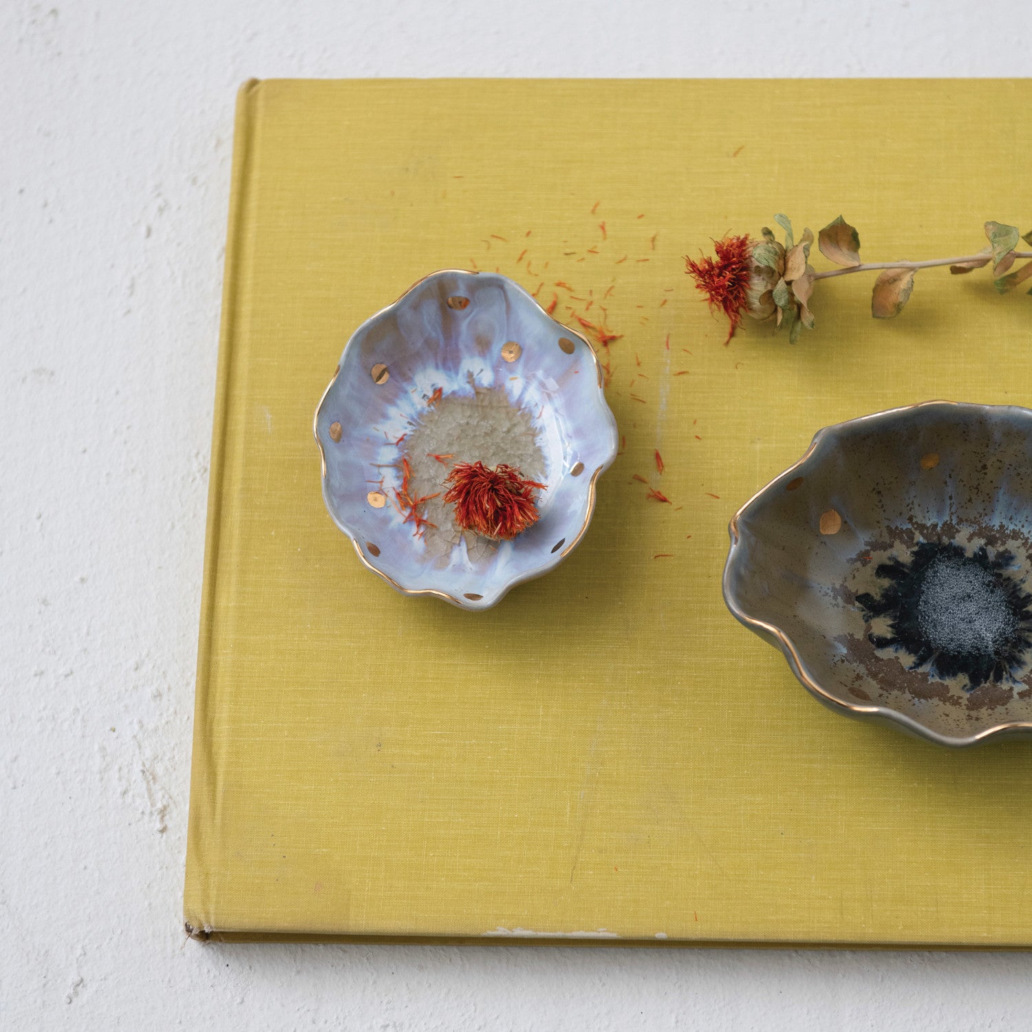 Gold Dotted Stoneware Fluted Dish