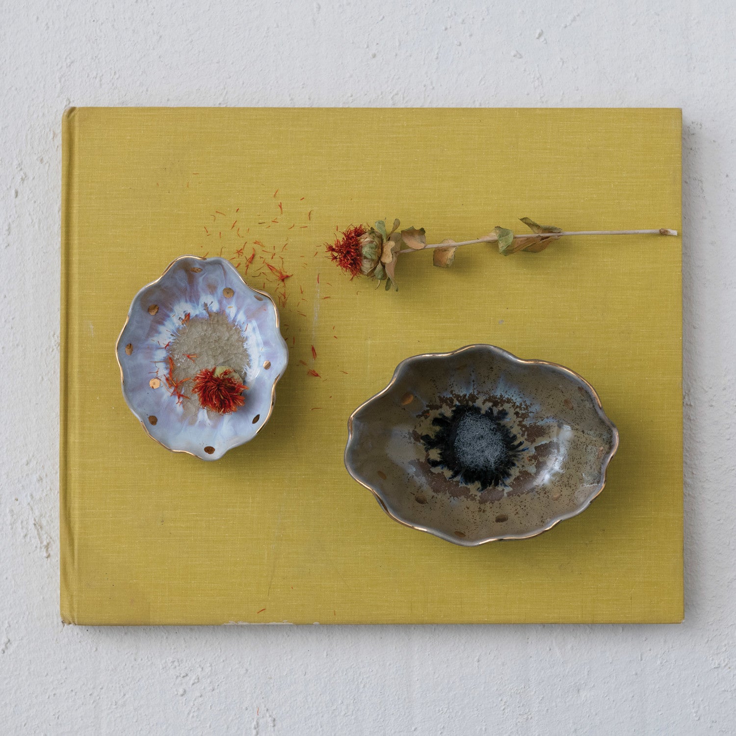 Gold Dotted Stoneware Fluted Dish