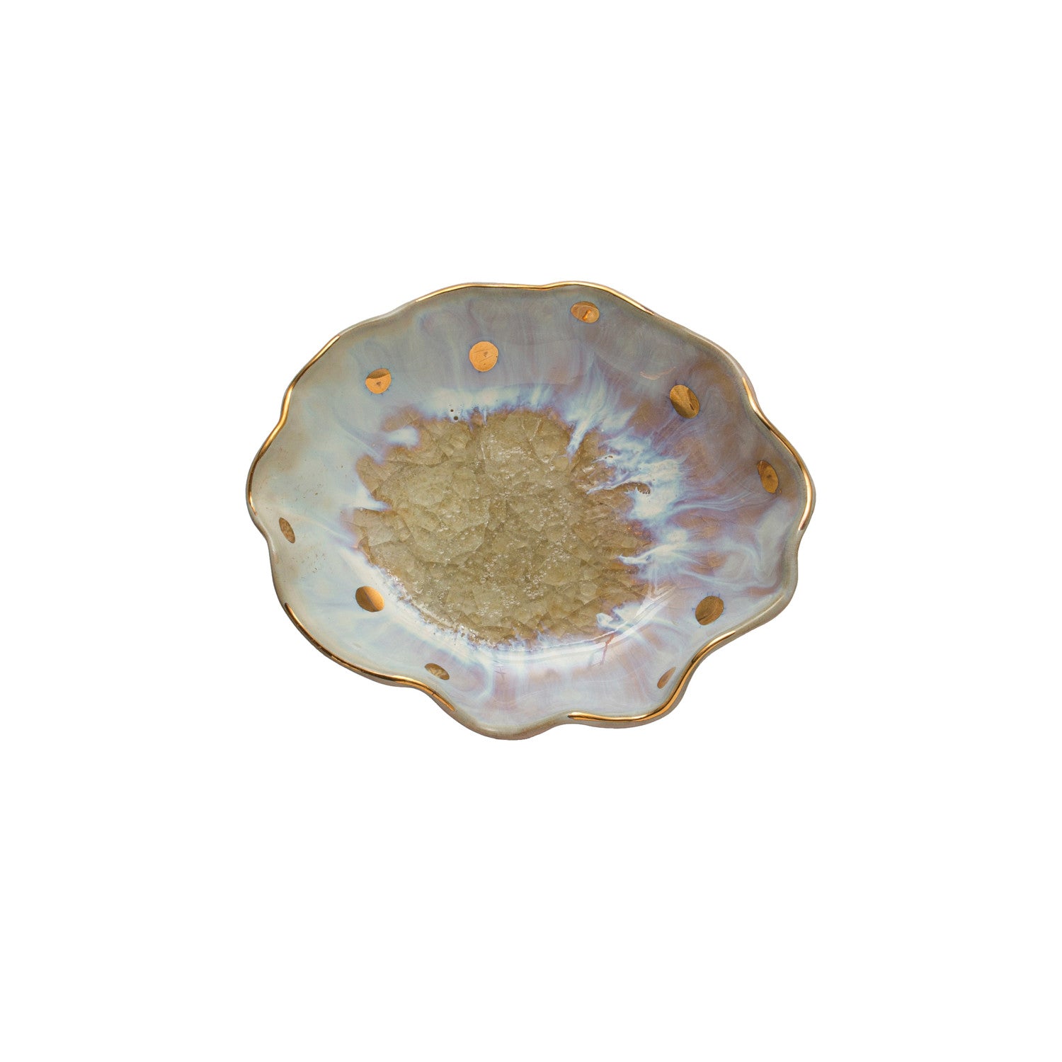 Gold Dotted Stoneware Fluted Dish