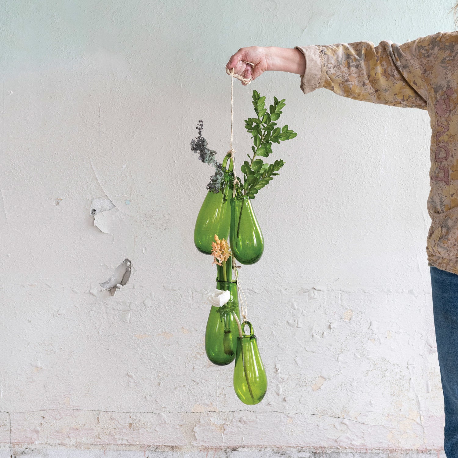 Hanging Hand-Blown Green Glass Vase*