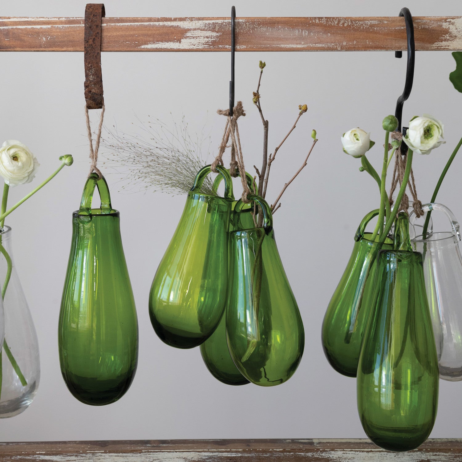 Hanging Hand-Blown Green Glass Vase*