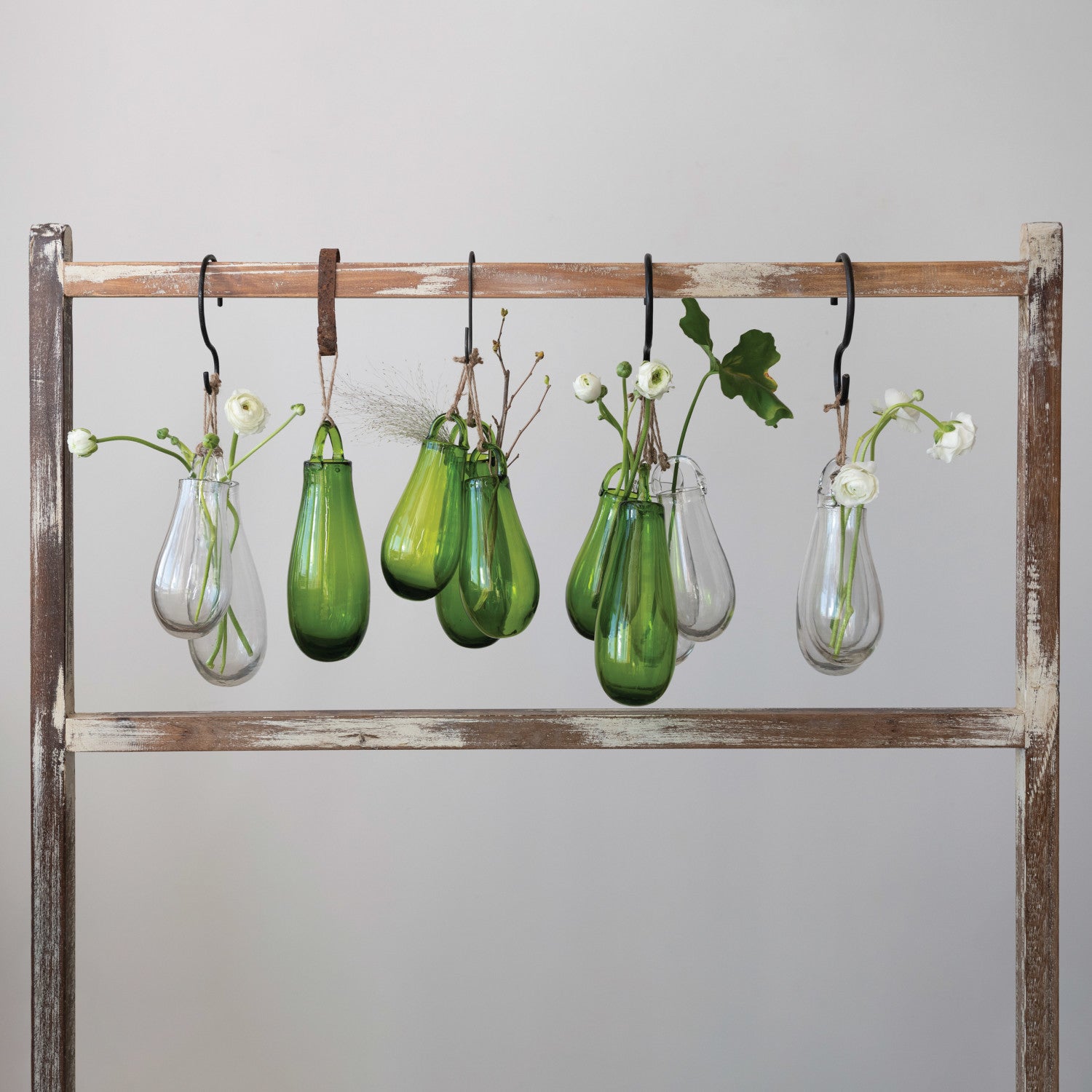 Hanging Hand-Blown Green Glass Vase*