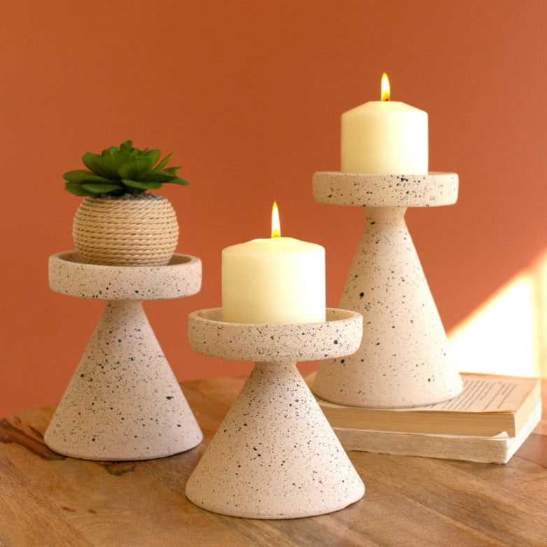 Speckled Clay Pillar Candle Holder