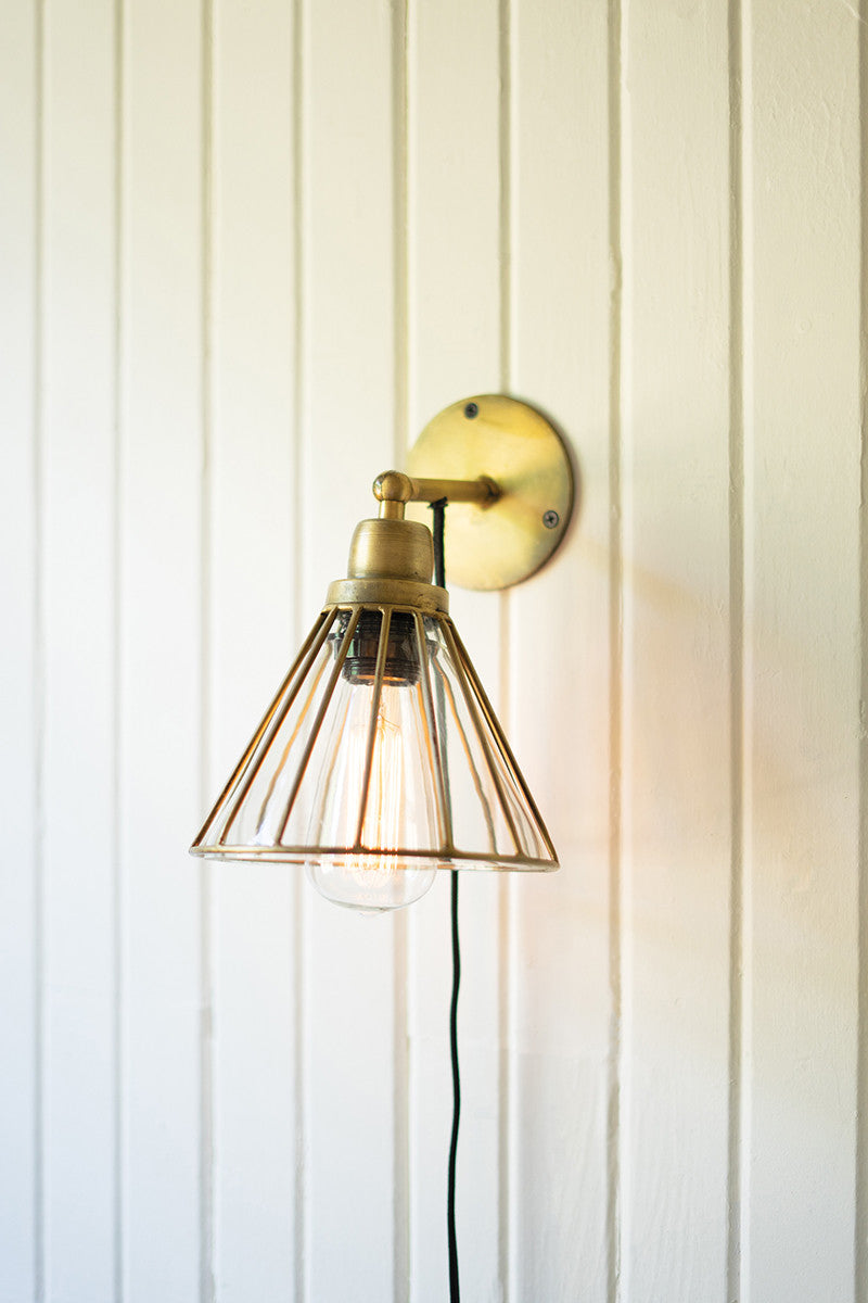 Brass Caged Glass Wall Sconce*