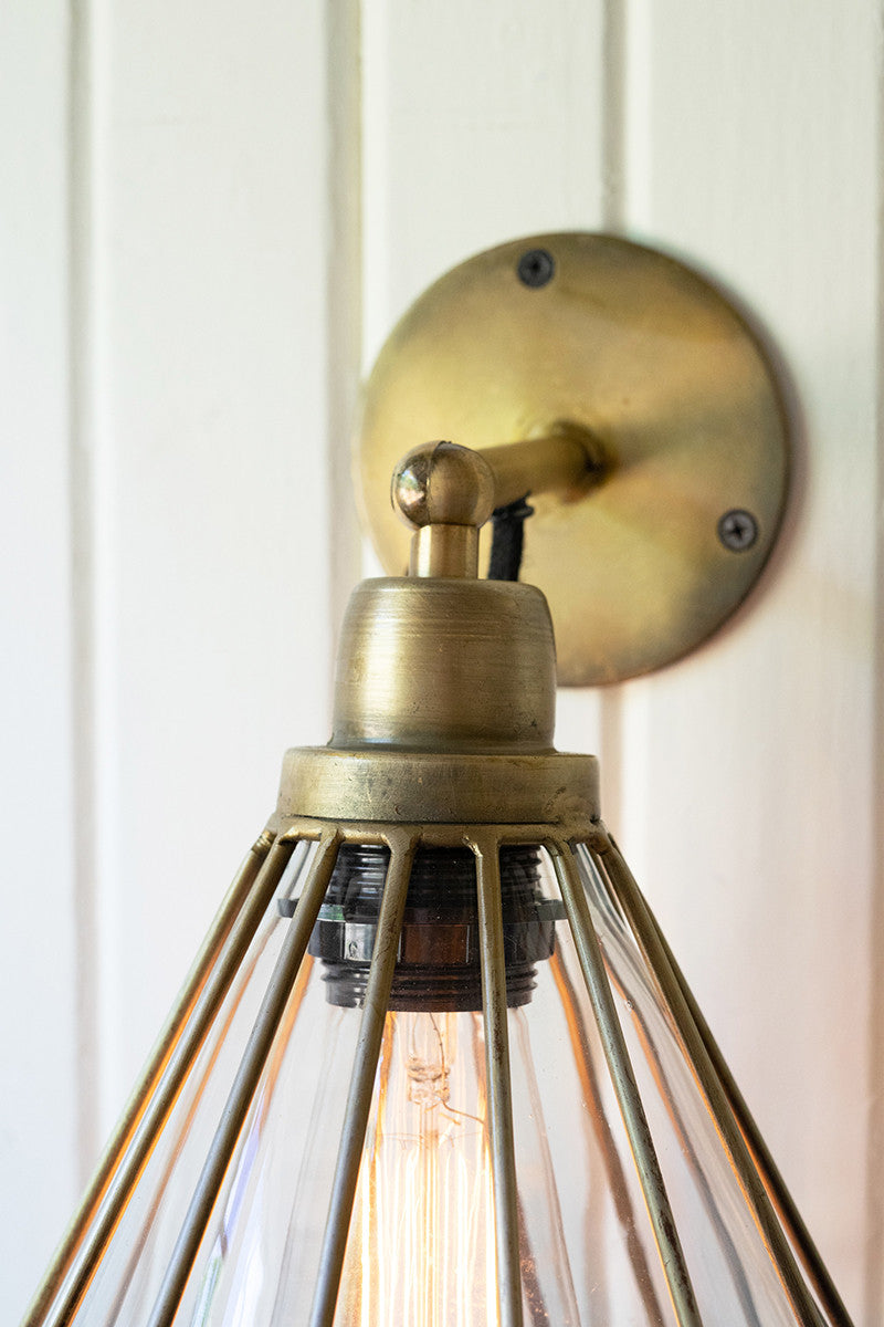 Brass Caged Glass Wall Sconce*