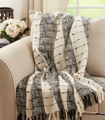 Grey and White Striped Dot Throw