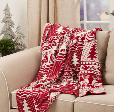 Christmas Knitted Throw Red