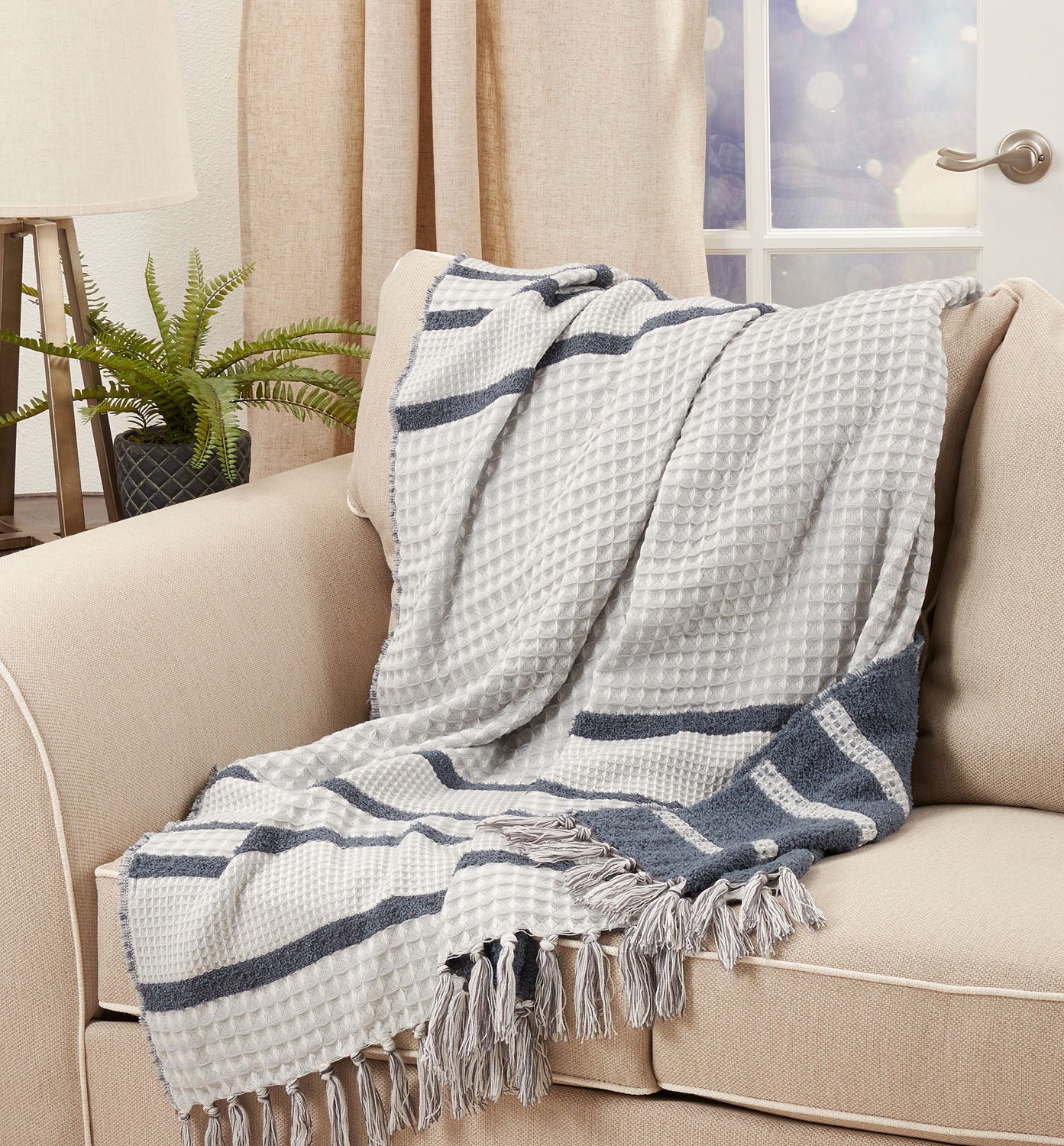 Navy Reversible Waffle Weave Throw