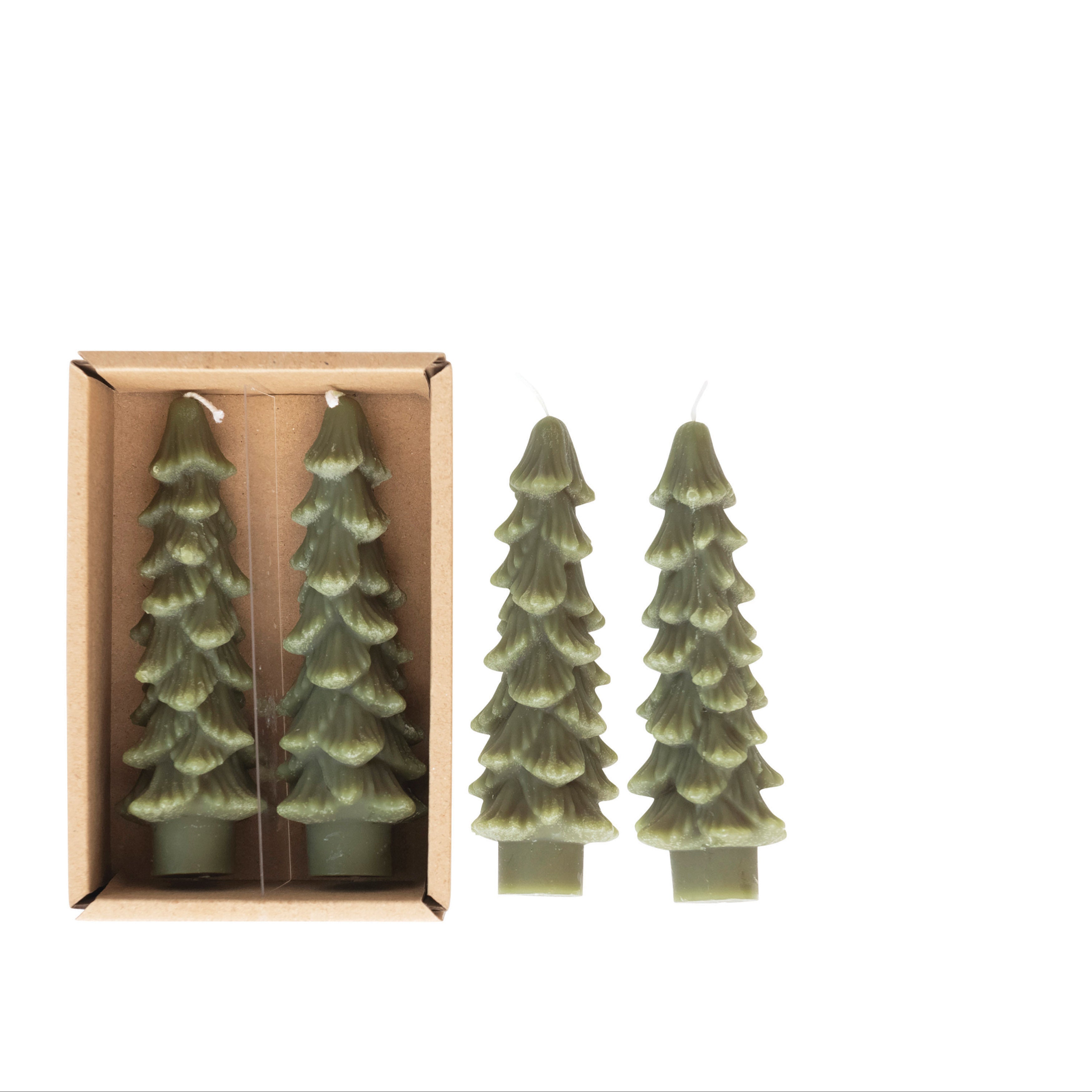 Olive Green Unscented Tree Short Taper Candle