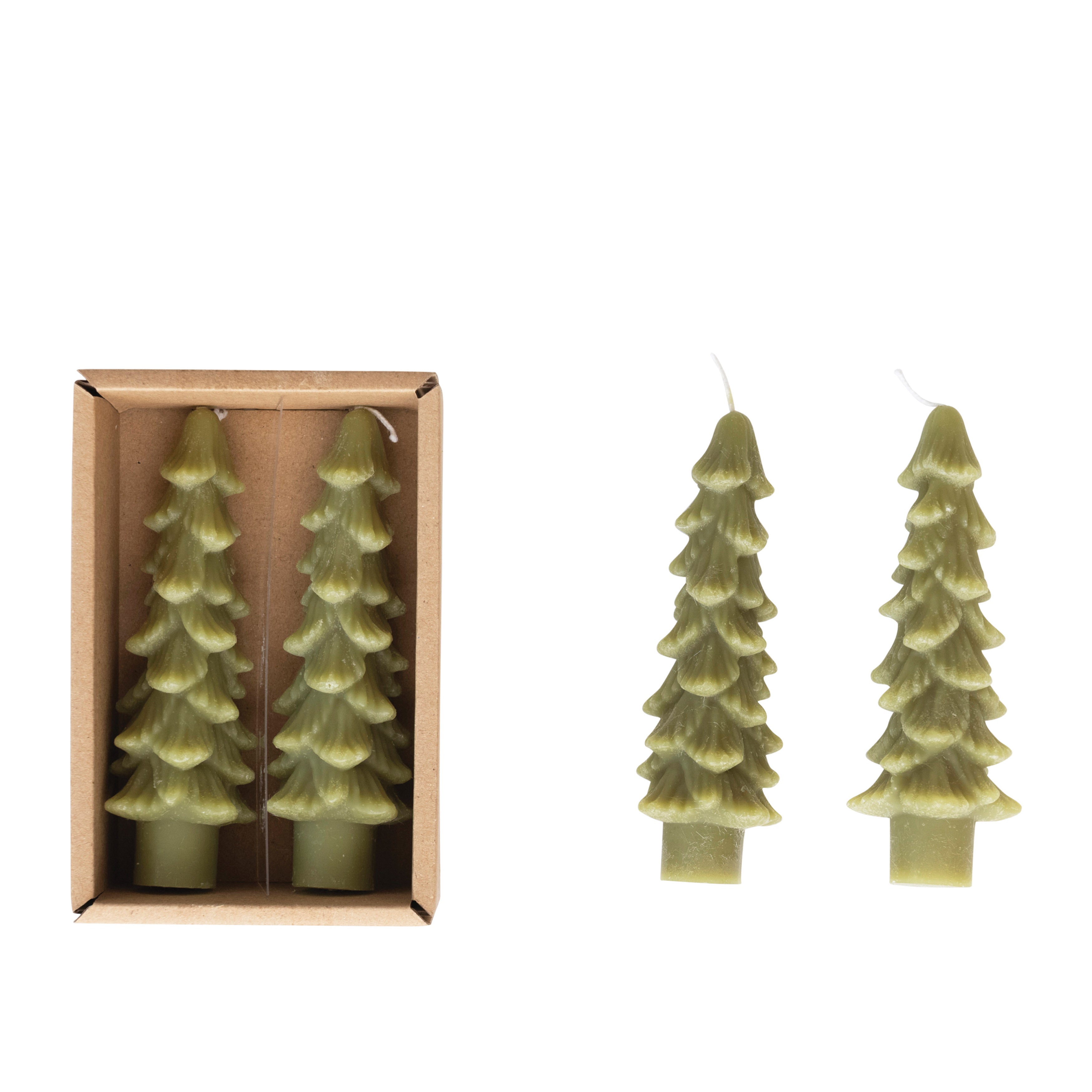 Light Green Unscented Tree Short Taper Candle