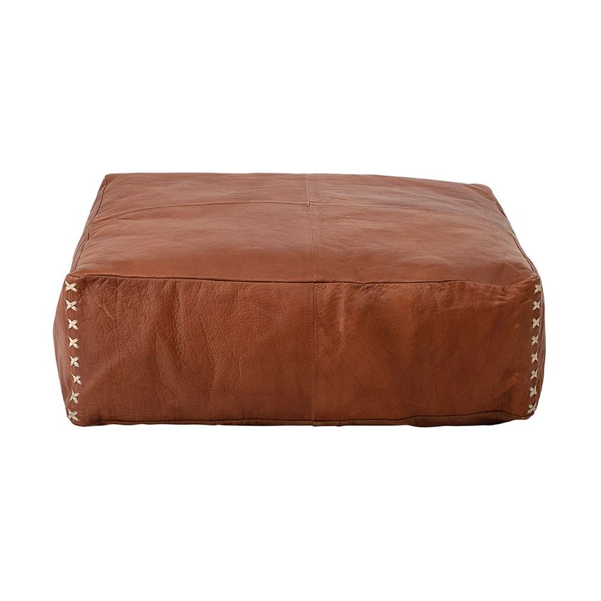 Tobacco Leather Stitched Pouf